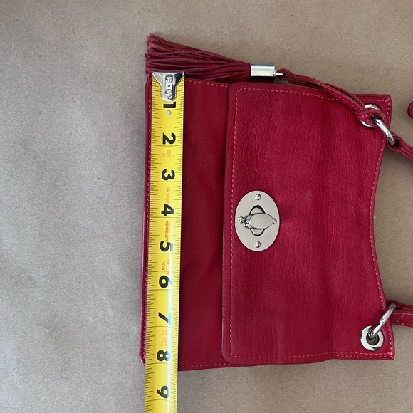 Clements Ribeiro Red Genuine Pebbled Leather Silver Hardware Crossbody Bag - Picture 4 of 11